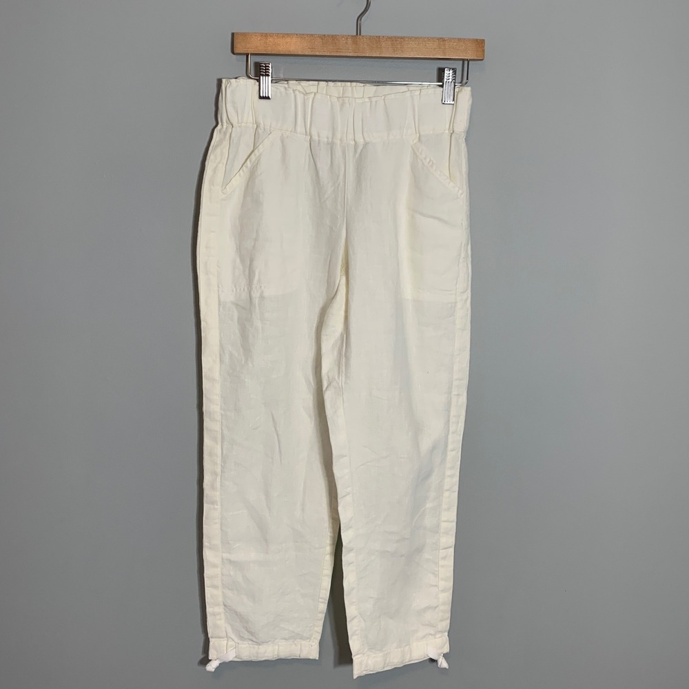 J. Jill Pure Jill 100% Linen High Rise Elastic Waist Cropped Pants Cream‎ XS